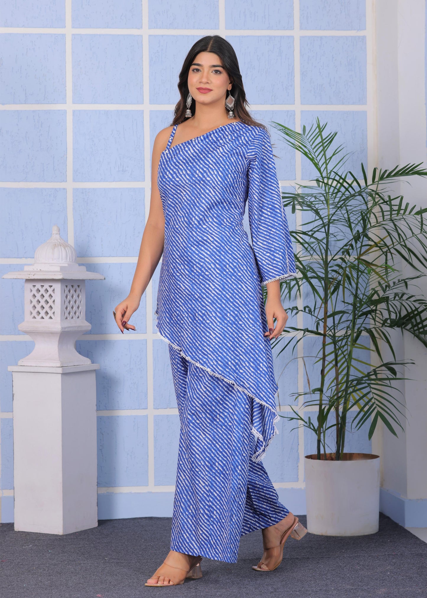 Elegant One-Shoulder Cotton Kurta Set