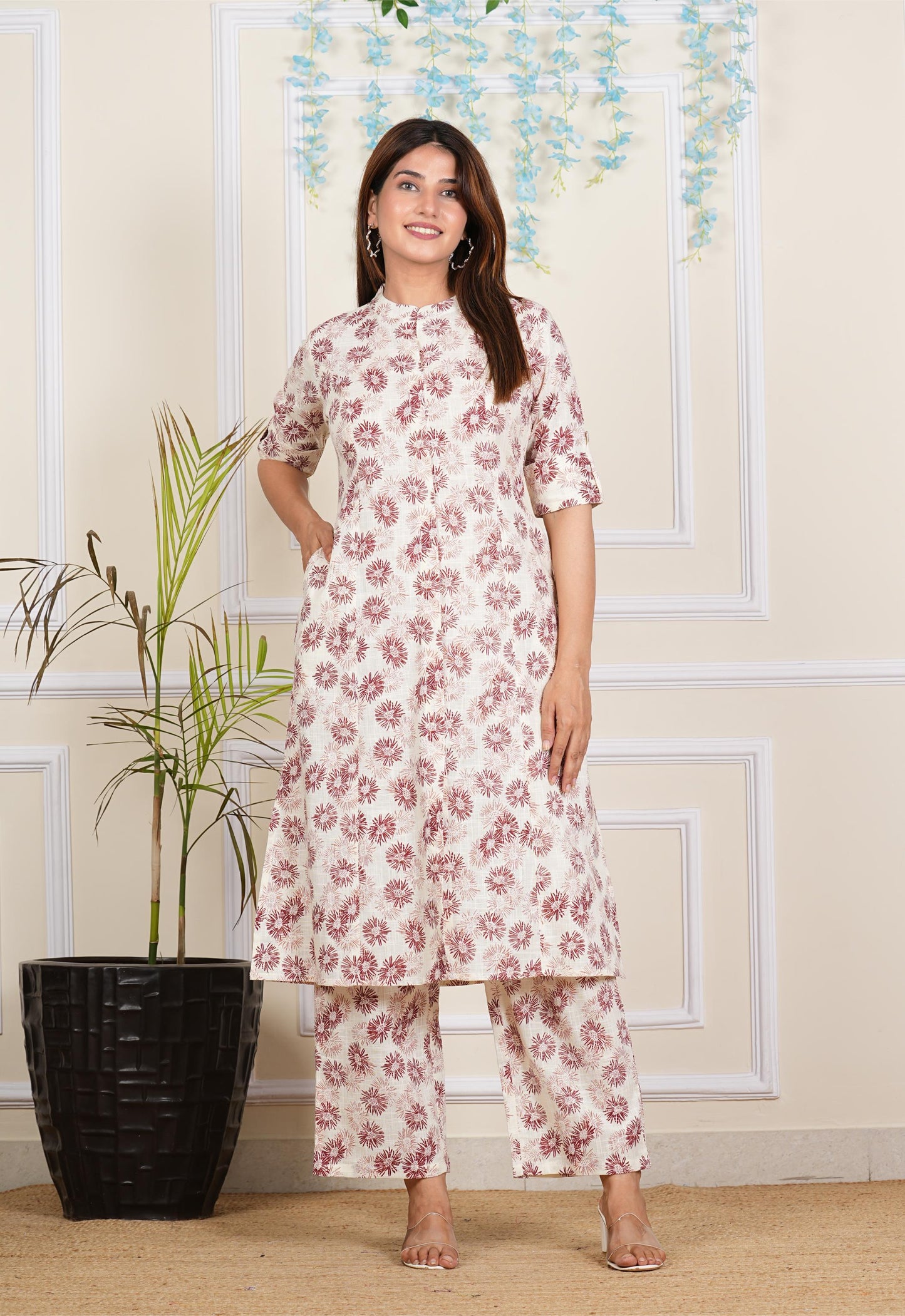 Charming White and Maroon Dots Cotton slub Kurta Sets – Available in Sizes M to XXXL