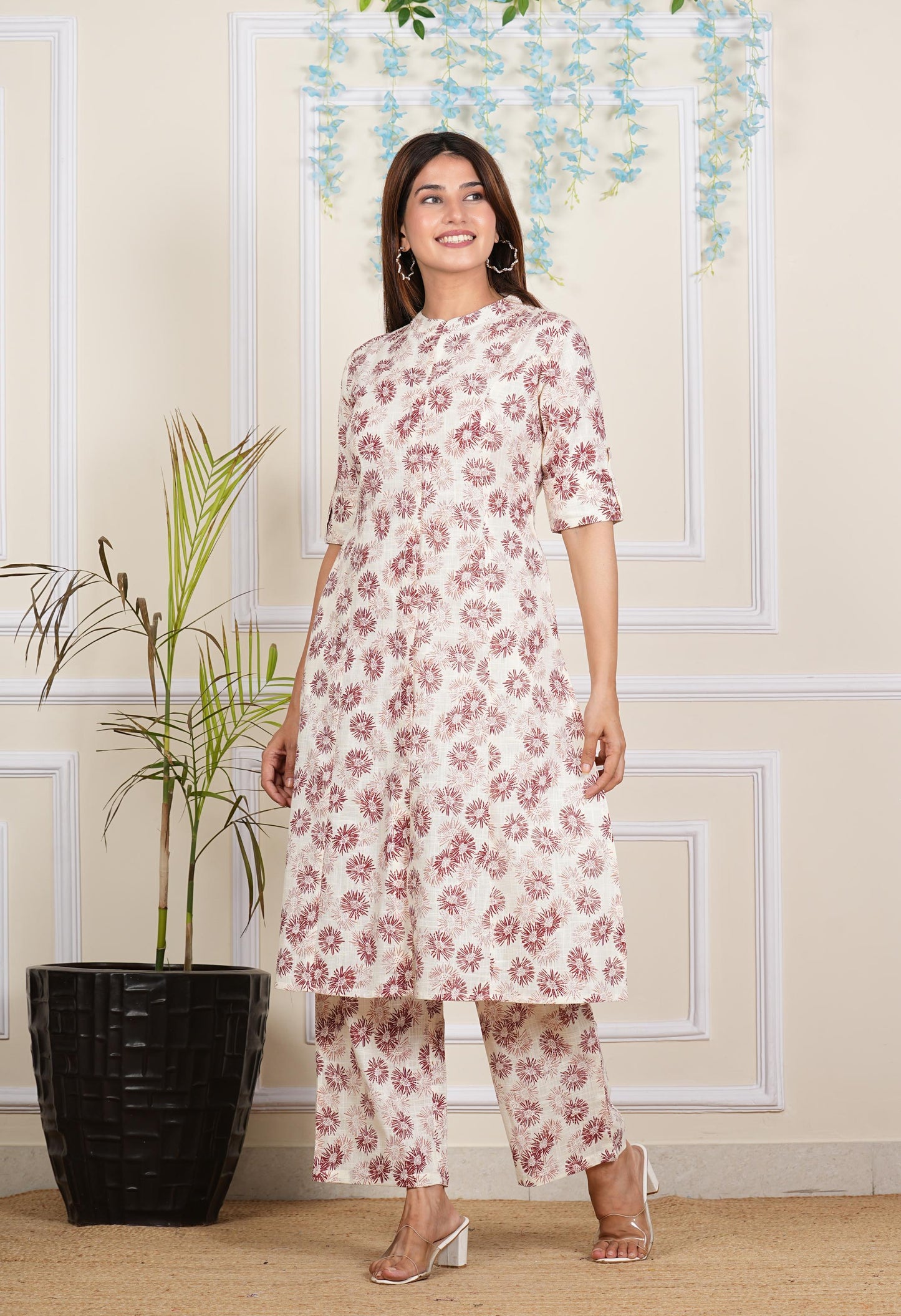 Charming White and Maroon Dots Cotton slub Kurta Sets – Available in Sizes M to XXXL