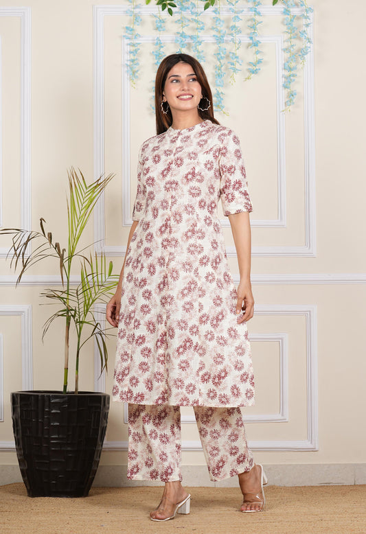 Charming White and Maroon Dots Cotton slub Kurta Sets – Available in Sizes M to XXXL
