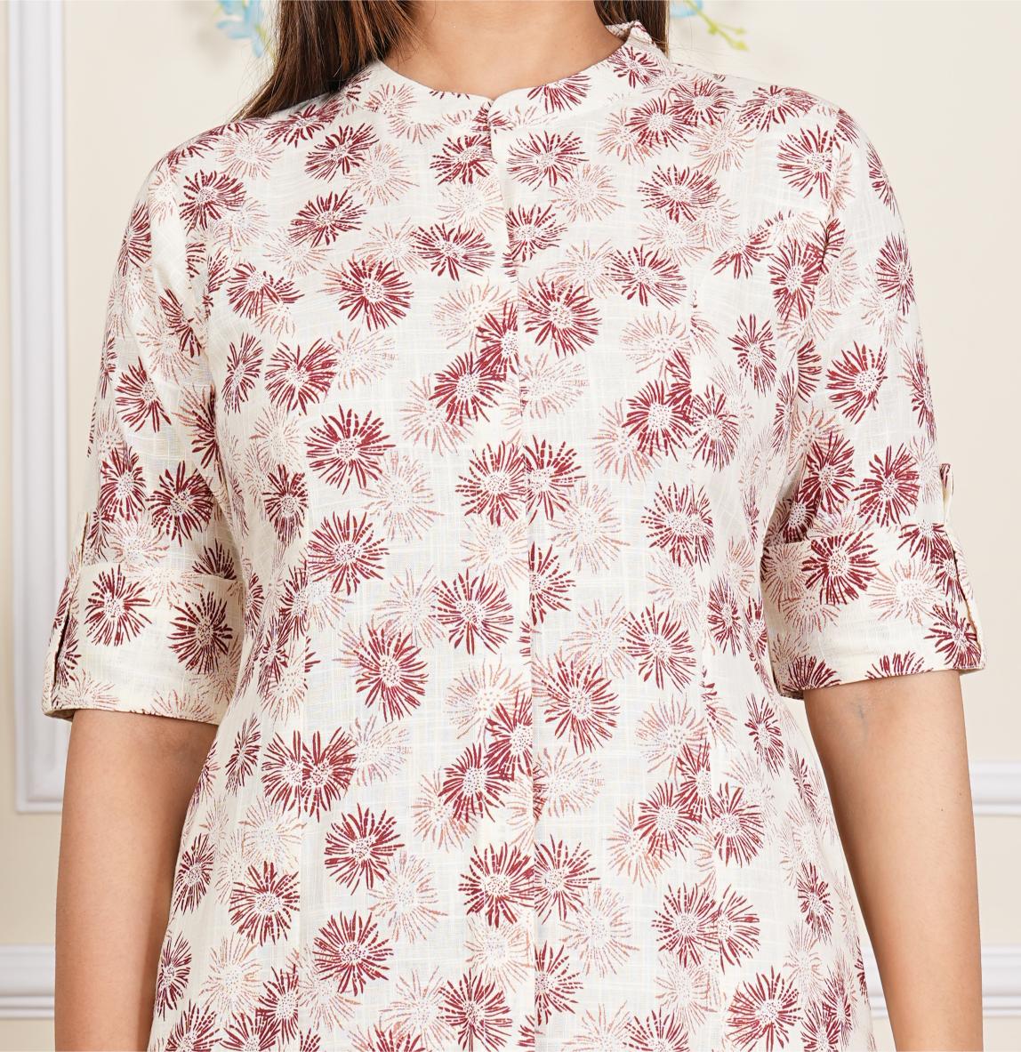 Charming White and Maroon Dots Cotton slub Kurta Sets – Available in Sizes M to XXXL