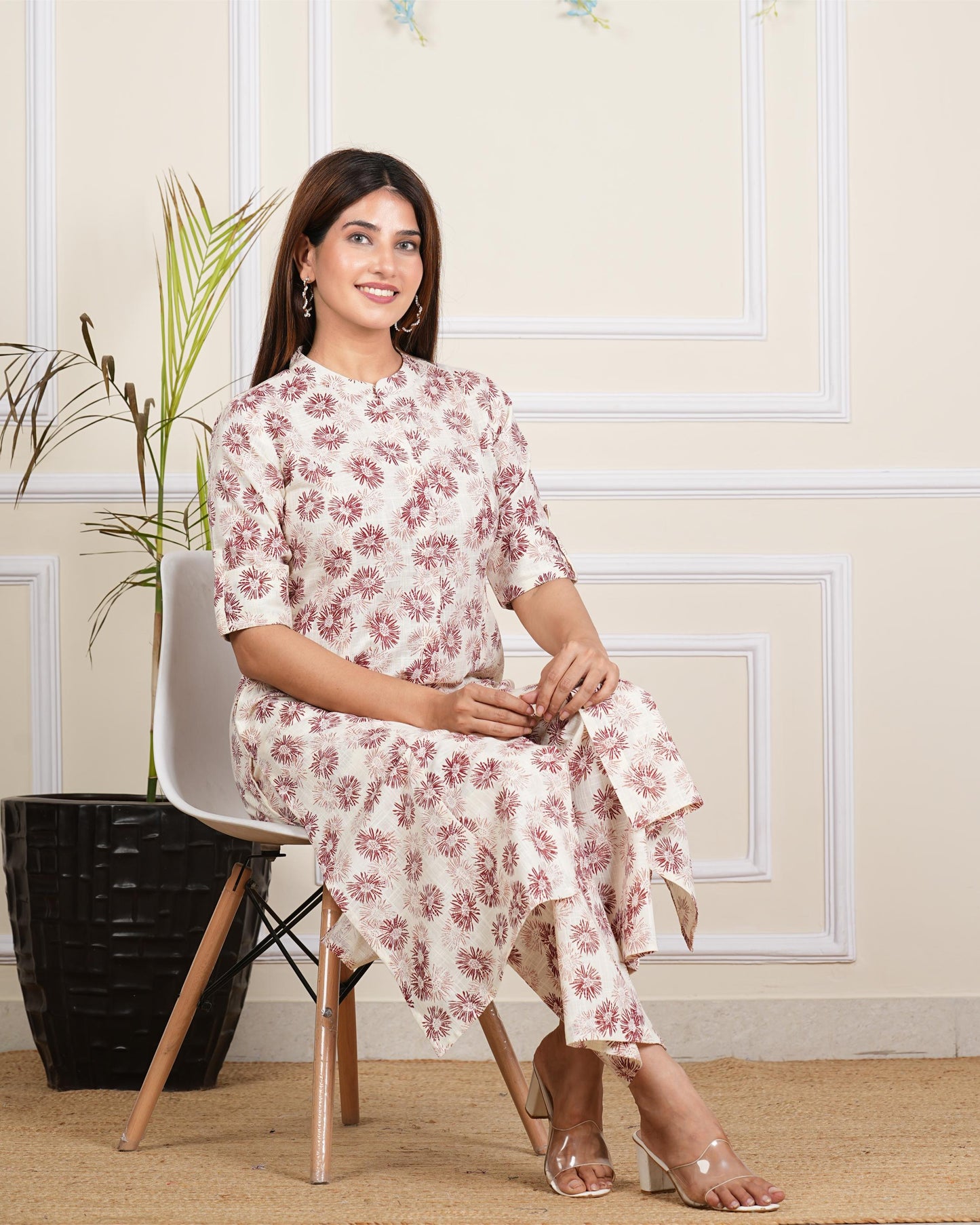 Charming White and Maroon Dots Cotton slub Kurta Sets – Available in Sizes M to XXXL