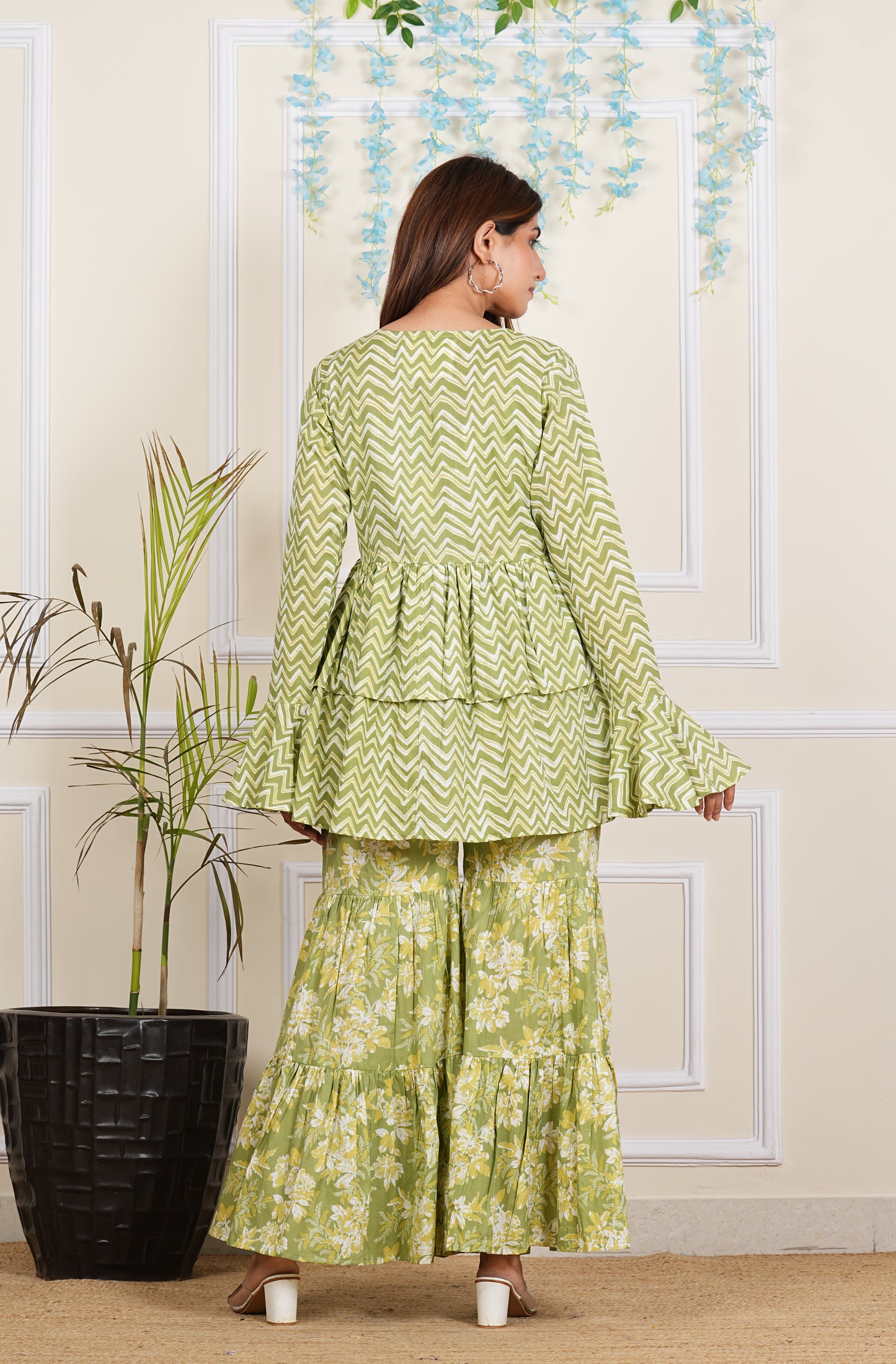 Refreshing Green Cotton Sharara/ Plazzo Set - Stylish & Comfortable