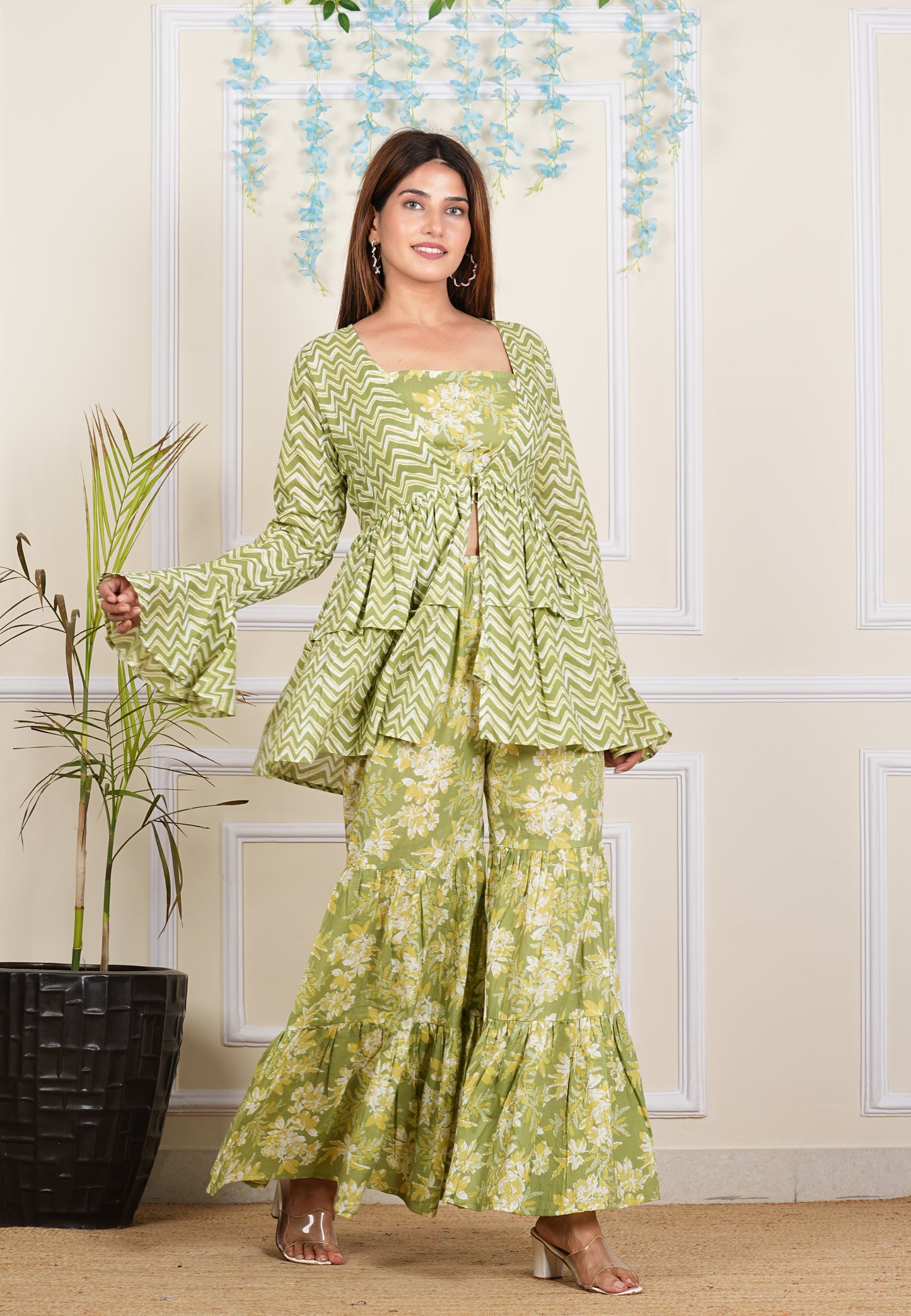 Refreshing Green Cotton Sharara/ Plazzo Set - Stylish & Comfortable