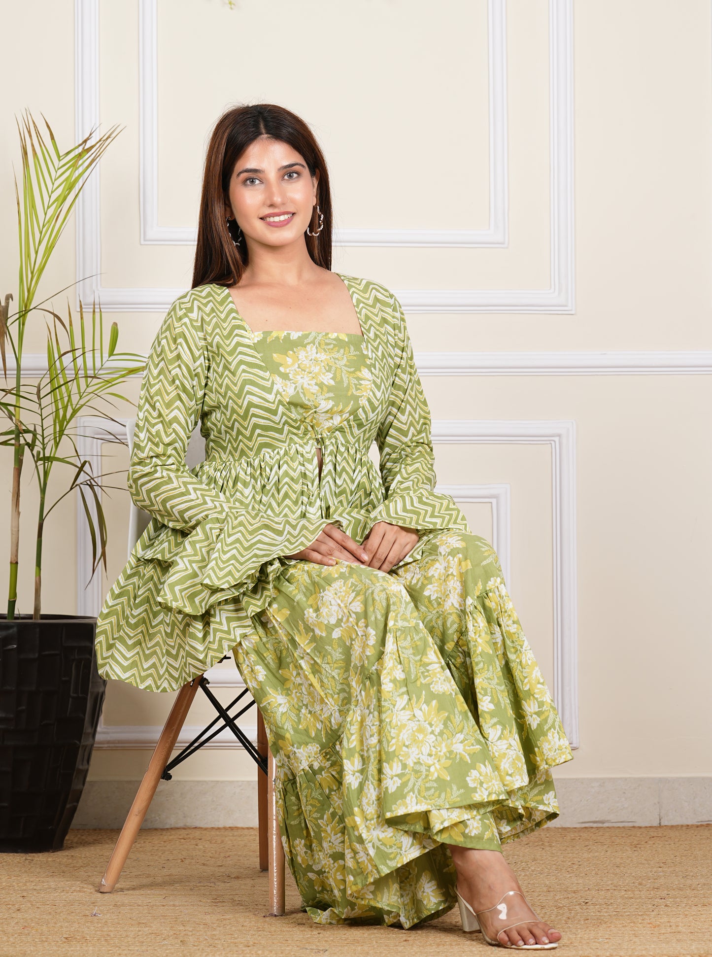 Refreshing Green Cotton Sharara/ Plazzo Set - Stylish & Comfortable