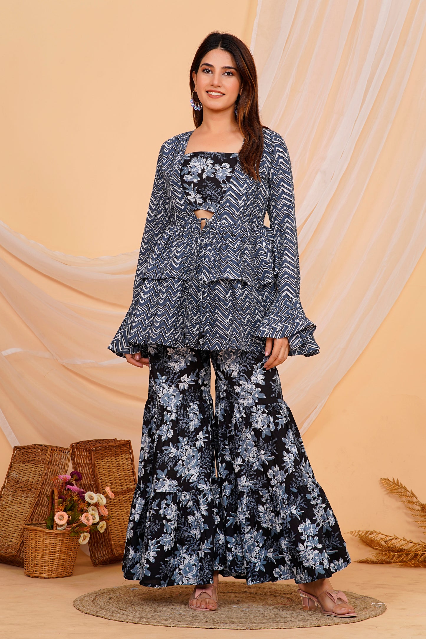 Elegant Printed Cotton Sharara Plazzo Set
