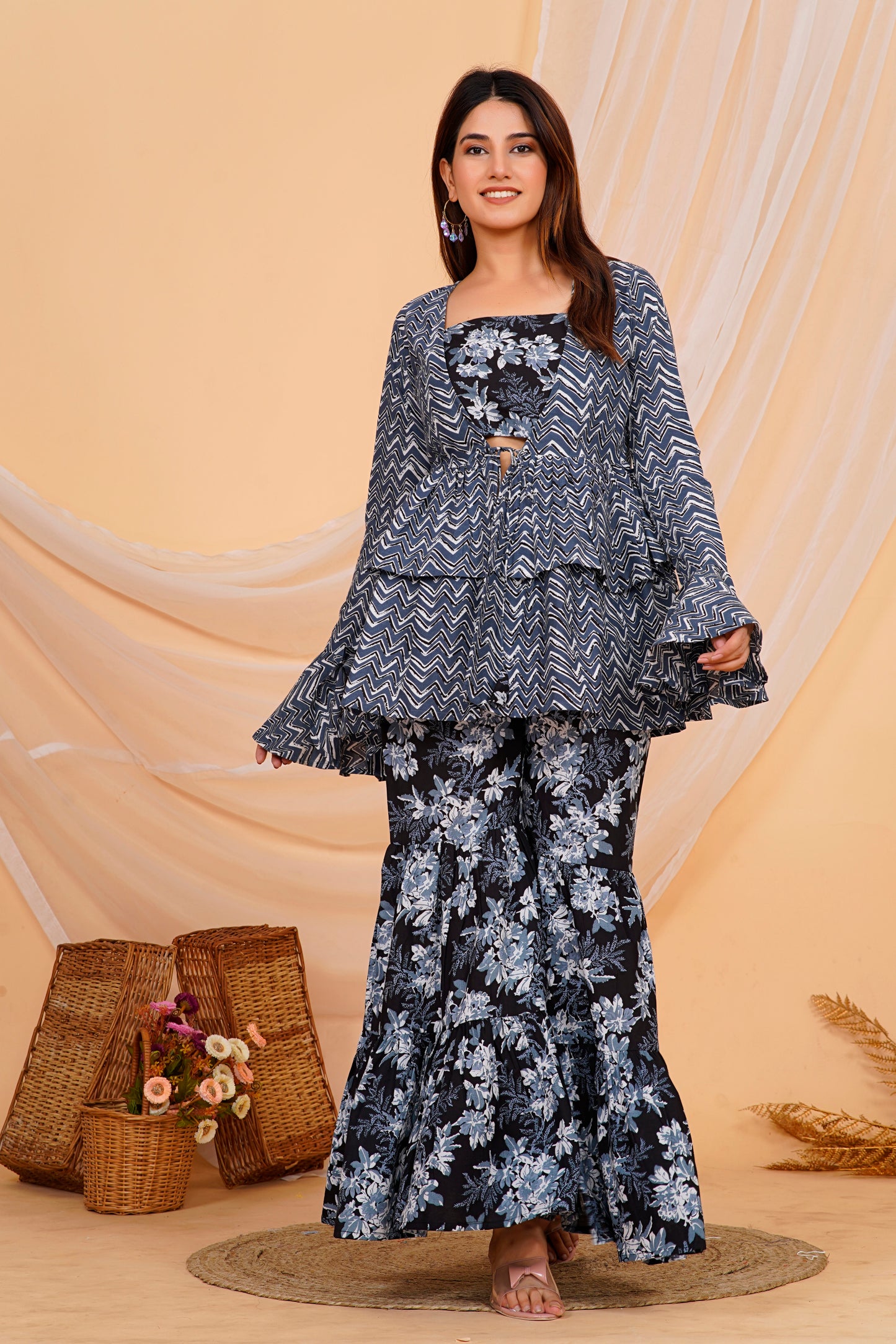 Elegant Printed Cotton Sharara Plazzo Set
