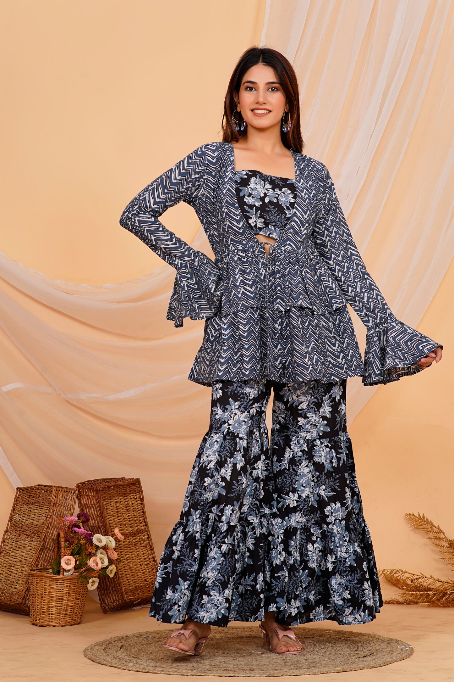 Elegant Printed Cotton Sharara Plazzo Set