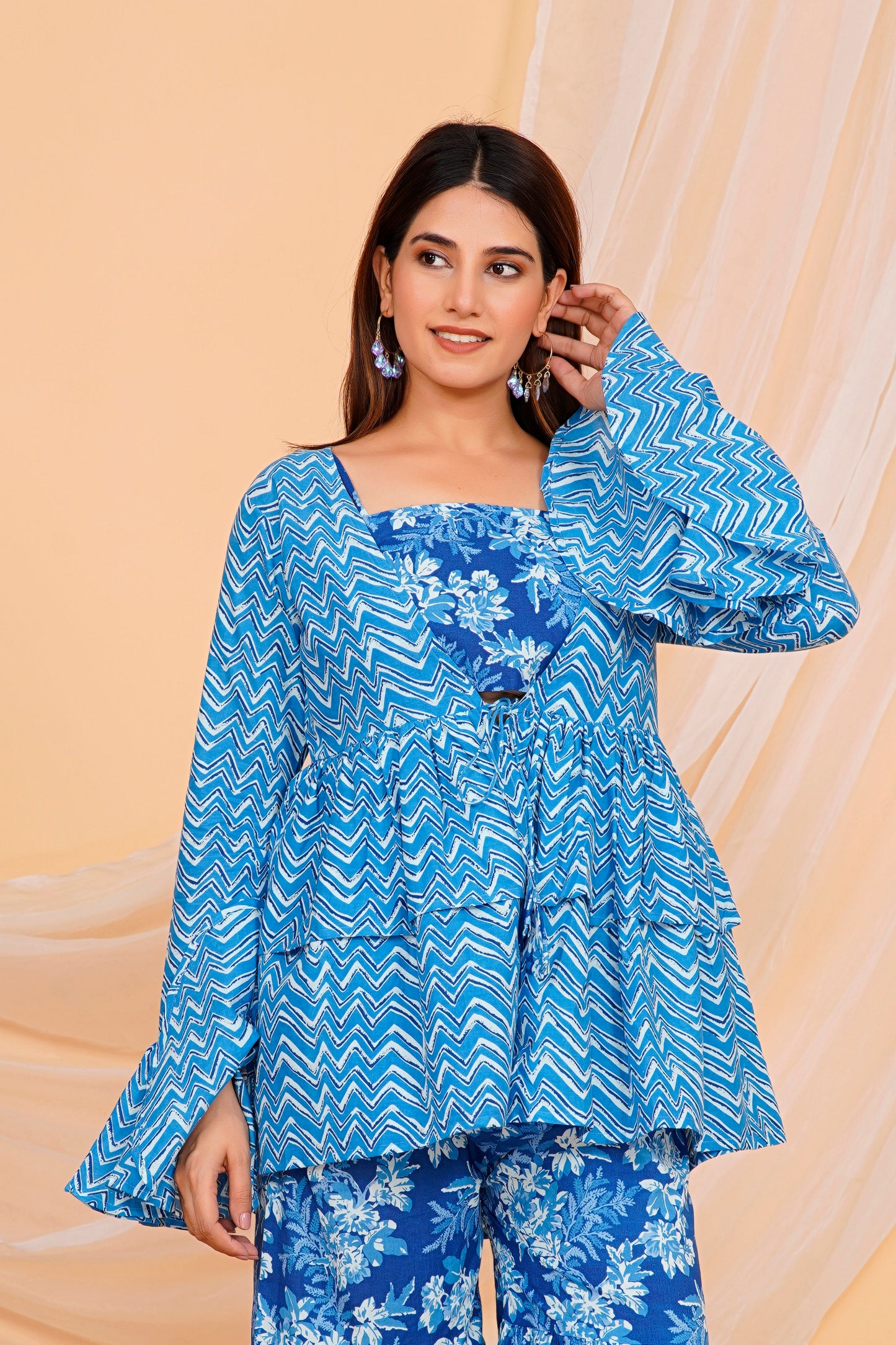 Stylish Blue Floral Cotton Sharara/ Plazzo Set