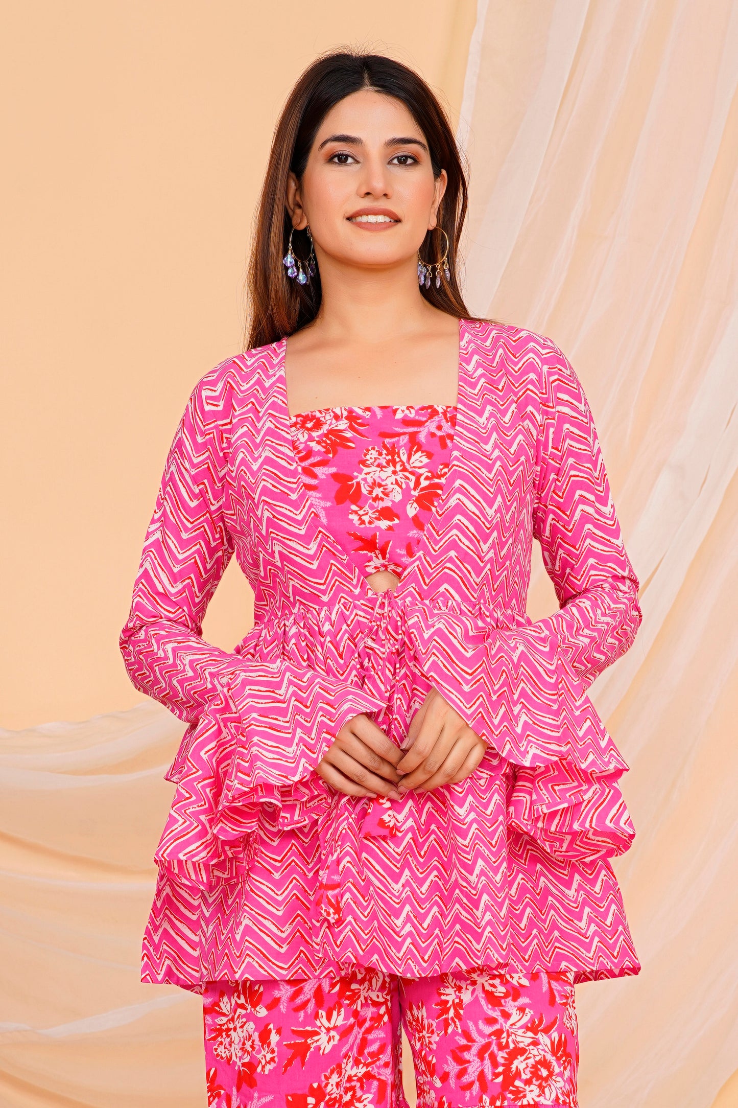 Vibrant Pink Floral Cotton Sharara/ Plazzo Set