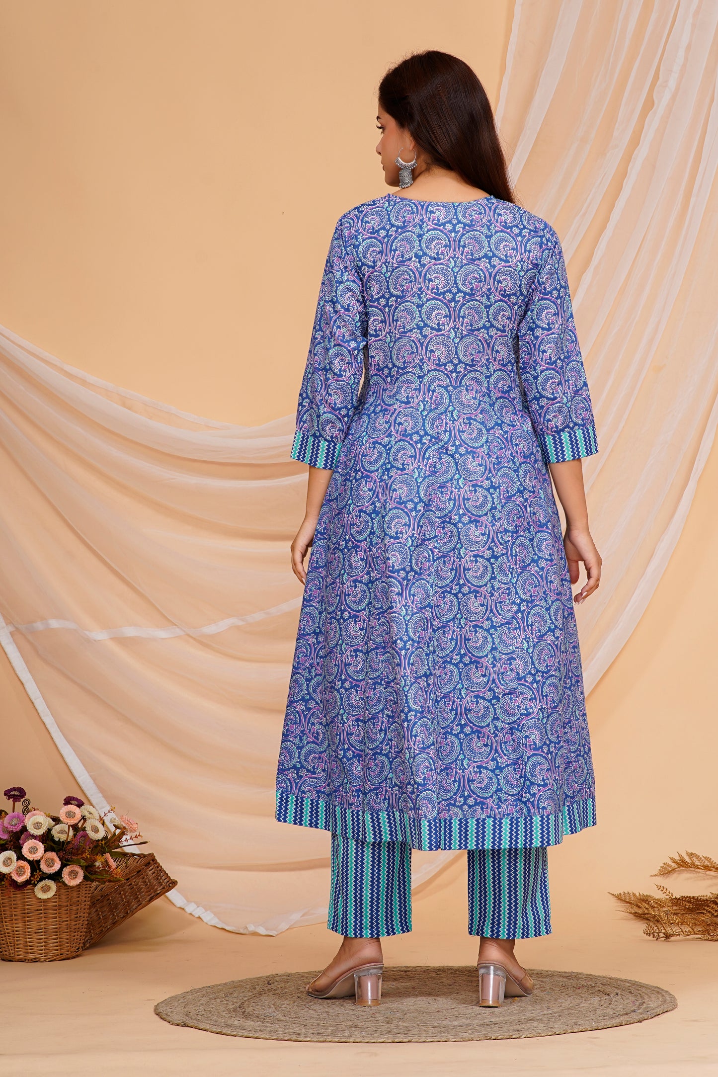 Stylish Blue Printed Cotton Kurta Set - Effortless Elegance
