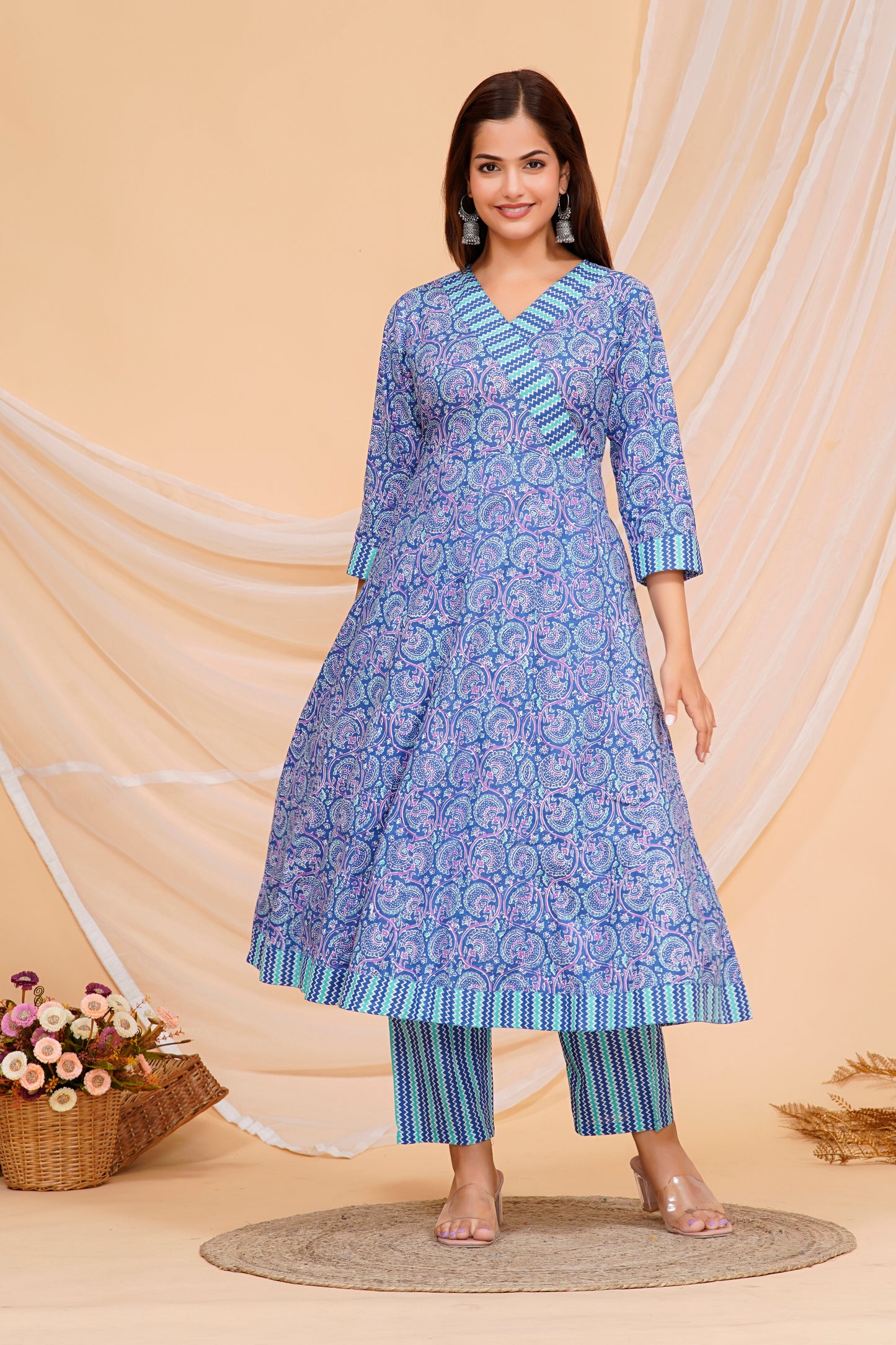 Stylish Blue Printed Cotton Kurta Set - Effortless Elegance
