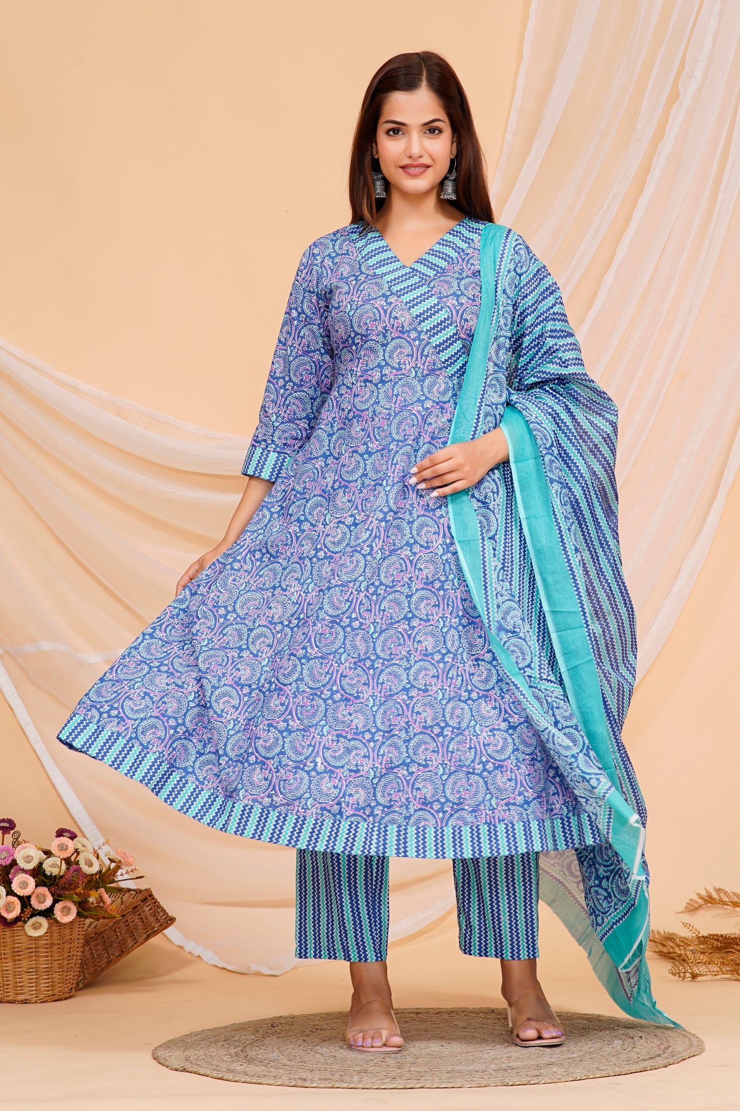 Stylish Blue Printed Cotton Kurta Set - Effortless Elegance
