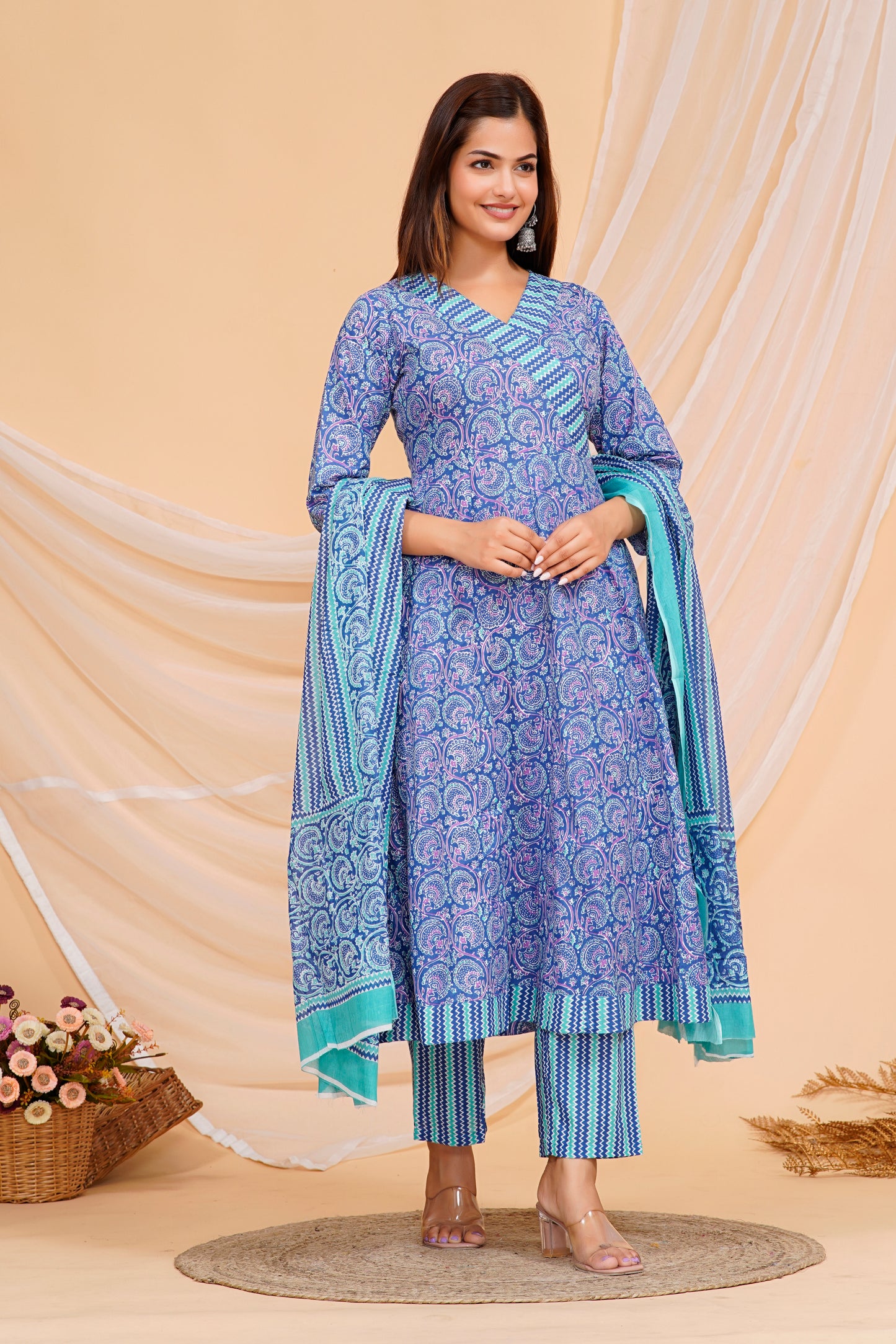 Stylish Blue Printed Cotton Kurta Set - Effortless Elegance