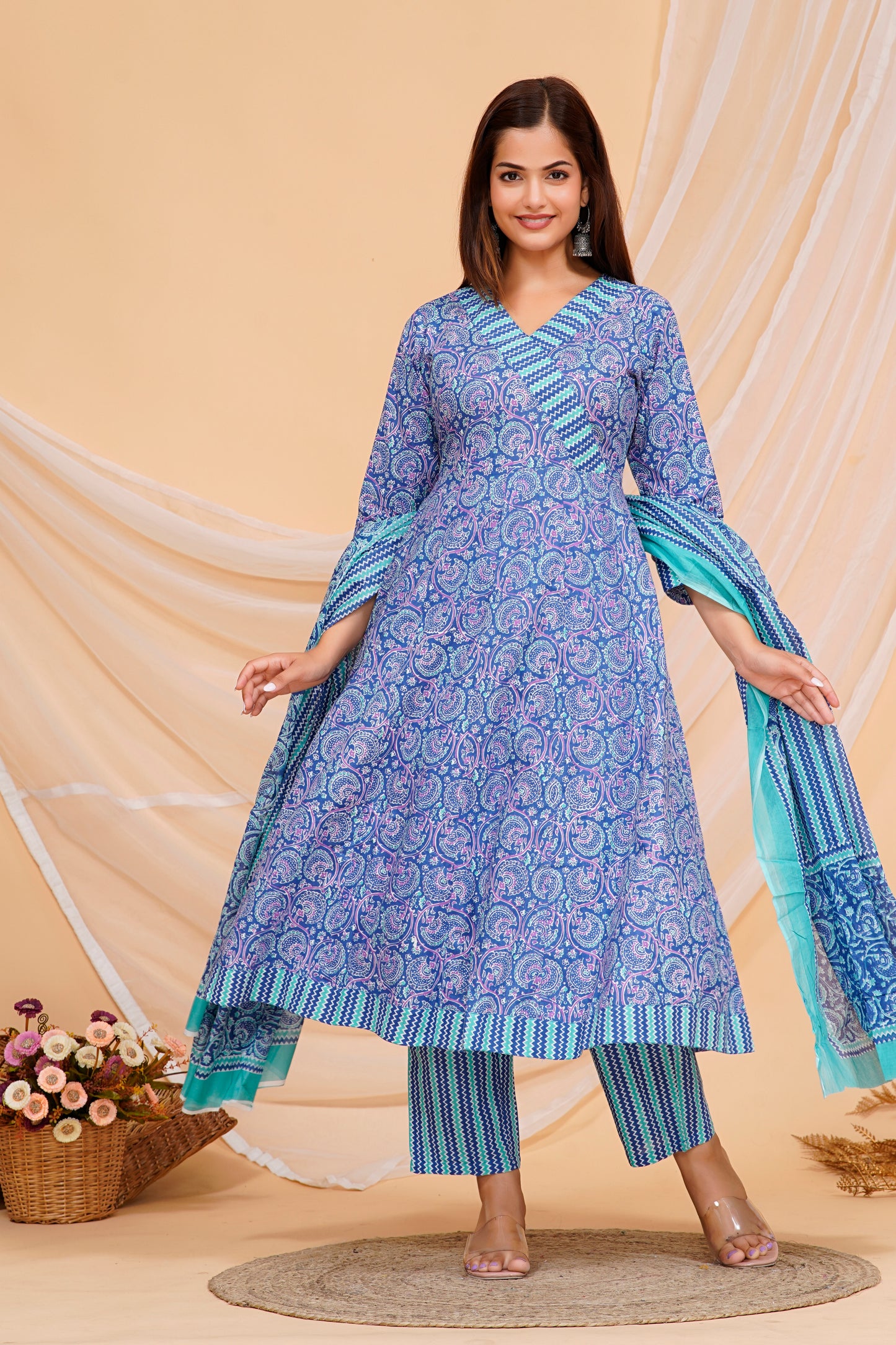 Stylish Blue Printed Cotton Kurta Set - Effortless Elegance