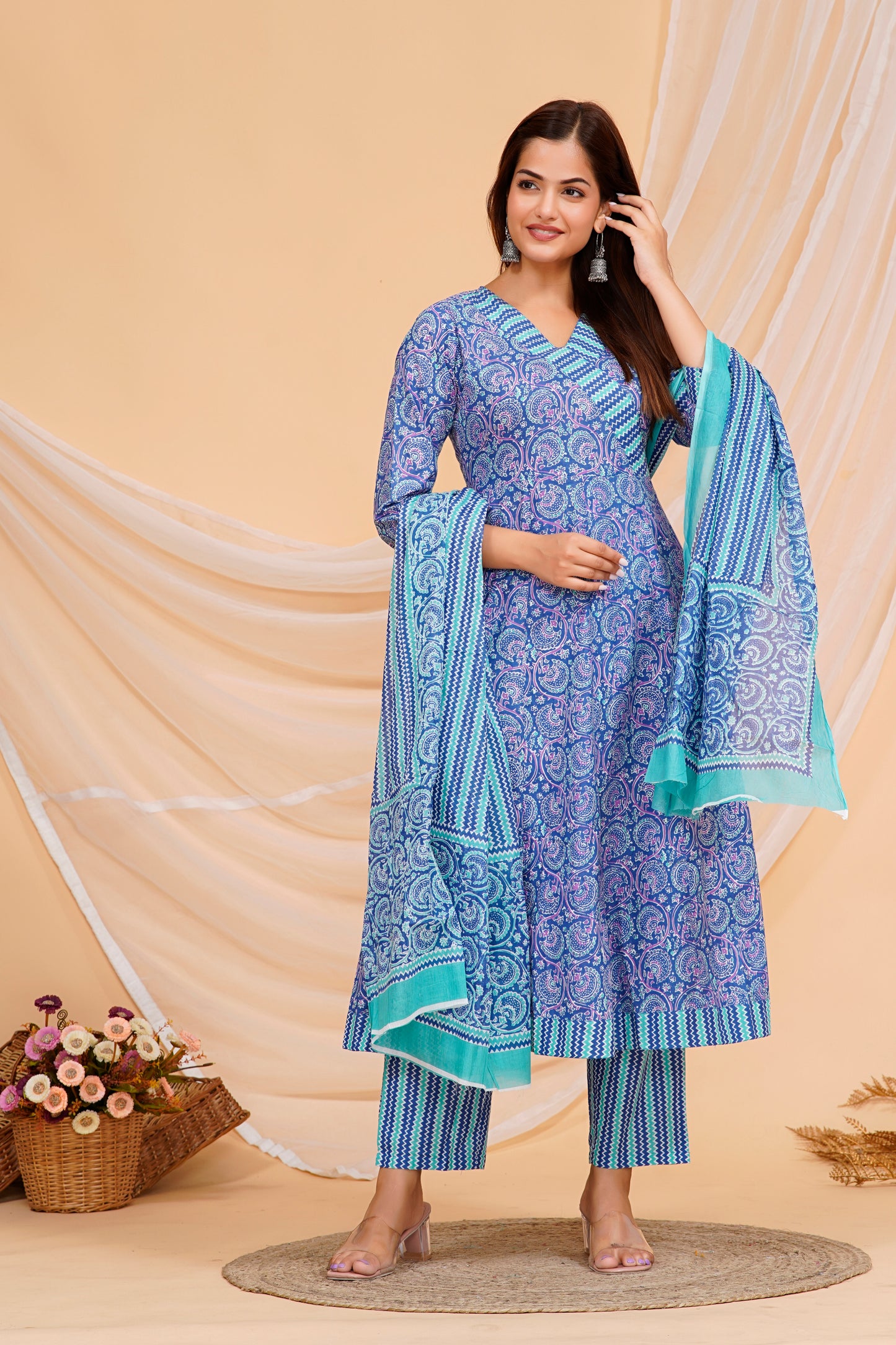 Stylish Blue Printed Cotton Kurta Set - Effortless Elegance