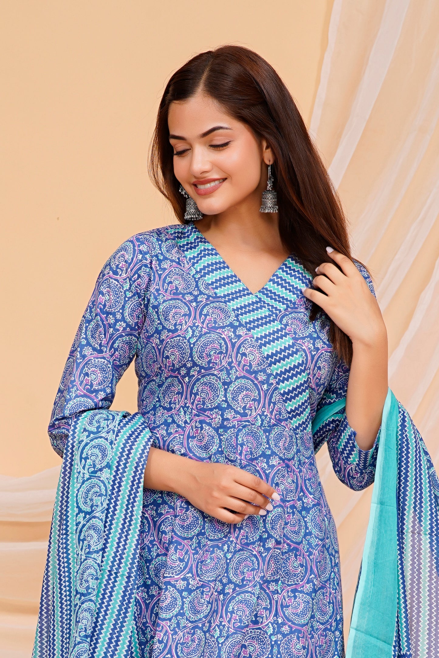 Stylish Blue Printed Cotton Kurta Set - Effortless Elegance
