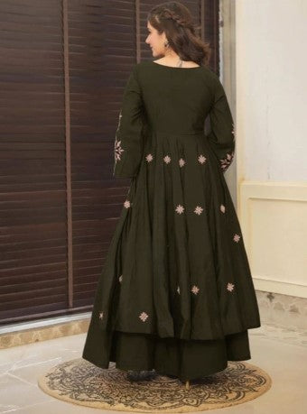 Women Ethnic Motifs Embroidered Angrakha Thread Work Kurta with Palazzos & Dupatta