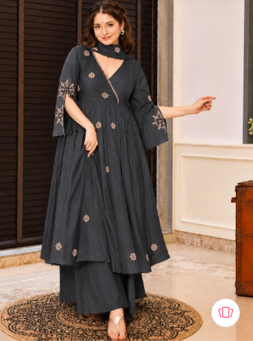Women Ethnic Motifs Embroidered Angrakha Thread Work Kurta with Palazzos & Dupatta