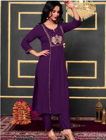 Women Ethnic Motifs Embroidered Empire Thread Work Kurta with Trousers