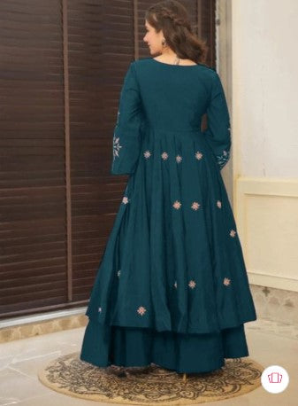 Women Ethnic Motifs Embroidered Angrakha Thread Work Kurta with Palazzos & Dupatta