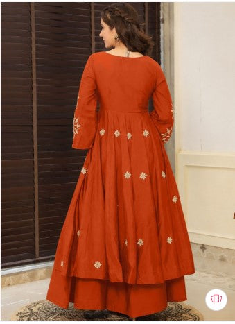 Women Ethnic Motifs Embroidered Angrakha Thread Work Kurta with Palazzos & Dupatta