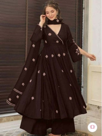 Women Ethnic Motifs Embroidered Angrakha Thread Work Kurta with Palazzos & Dupatta