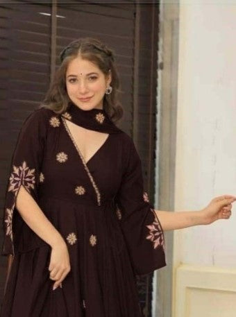Women Ethnic Motifs Embroidered Angrakha Thread Work Kurta with Palazzos & Dupatta