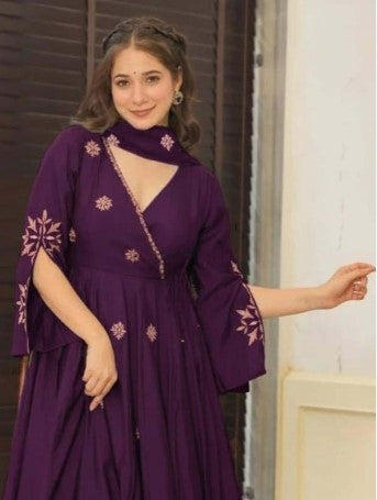 Women Ethnic Motifs Embroidered Angrakha Thread Work Kurta with Palazzos & Dupatta