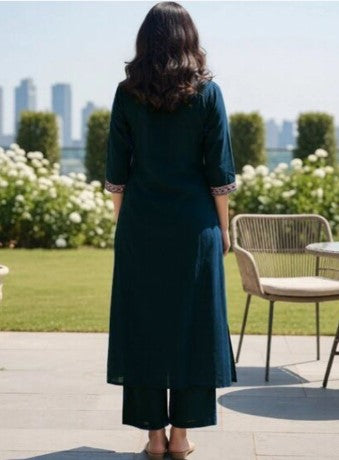 Elegant Teal Blue Embroidered Kurta Set