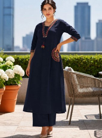 Elegant Blue Embroidered Kurta Set