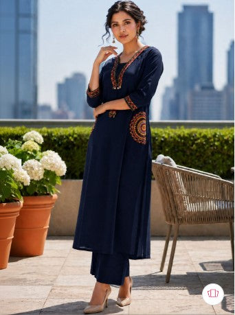 Elegant Blue Embroidered Kurta Set
