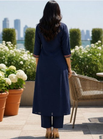 Elegant Blue Embroidered Kurta Set