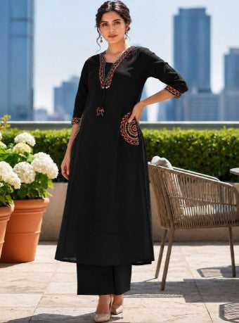 Elegant Black Embroidered Kurta Set