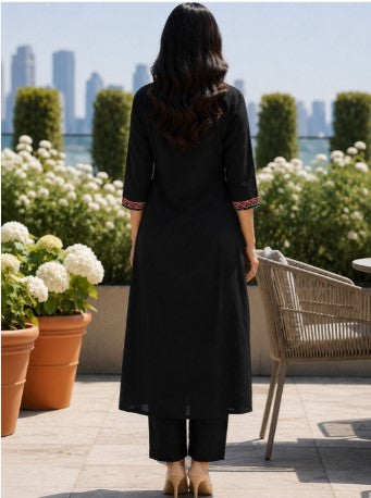 Elegant Black Embroidered Kurta Set