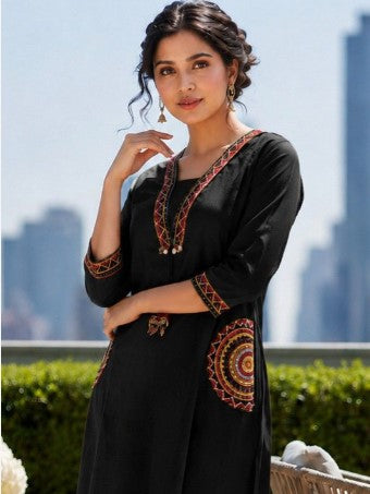Elegant Black Embroidered Kurta Set