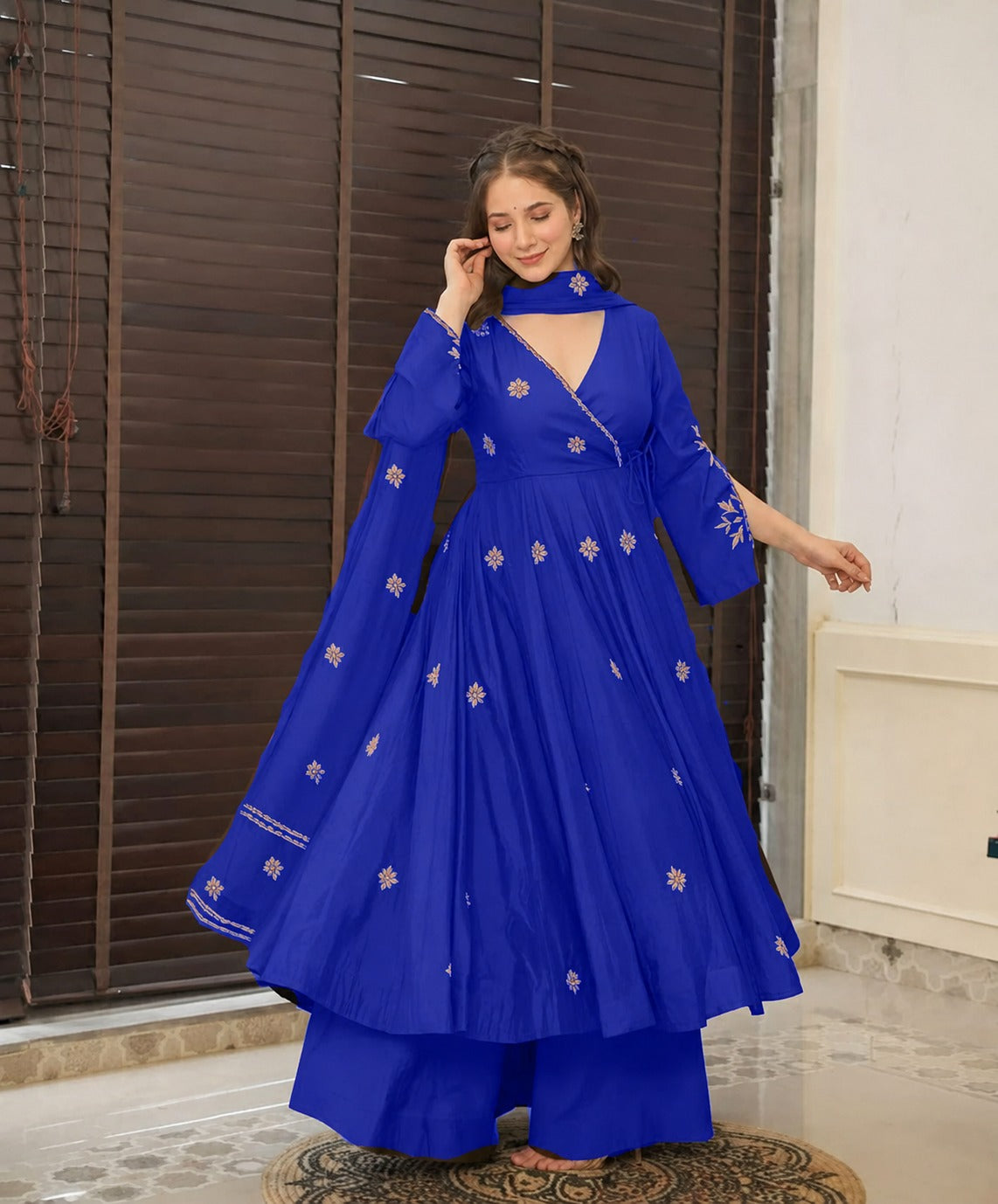Women Ethnic Motifs Embroidered Angrakha Thread Work Kurta with Palazzos With Dupatta